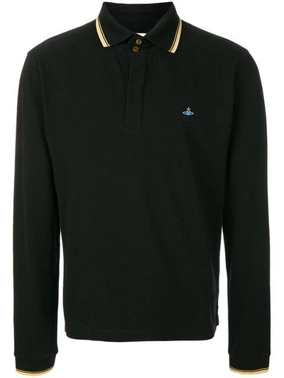 Shop Vivienne Westwood Logo Longsleeved Polo Shirt - Black
