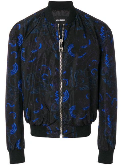 Shop Les Hommes Printed Bomber Jacket - Black