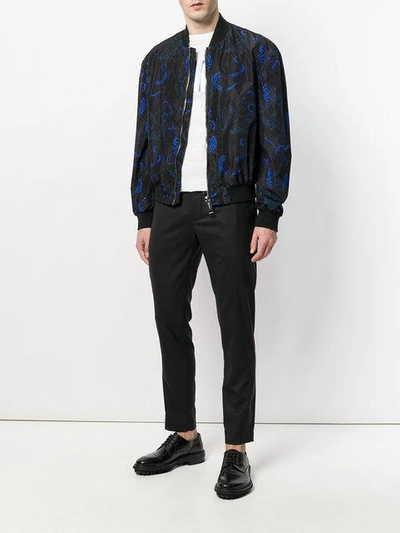 Shop Les Hommes Printed Bomber Jacket - Black