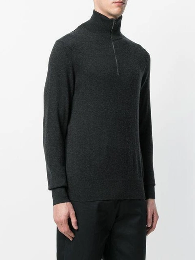 Shop Burberry Zip-neck Cashmere Cotton Sweater In Grey