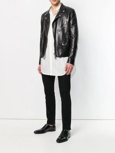 Saint Laurent Striped Tunisian Collar Shirt In White