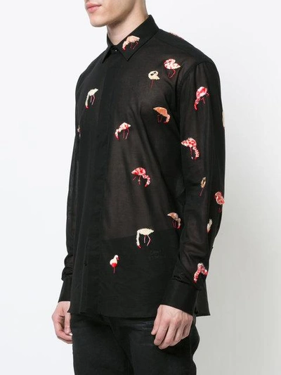 Shop Saint Laurent Sheer Flamingo Embroidery Shirt In Black