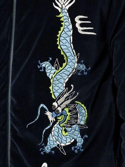 Shop Gucci Dragon Embroidered Velvet Bomber Jacket