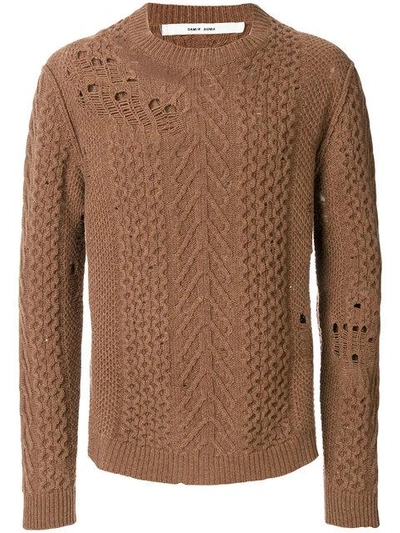 distressed-effect knitted sweater