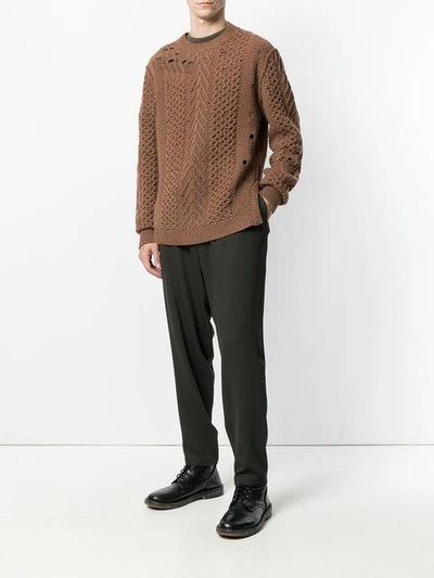 distressed-effect knitted sweater