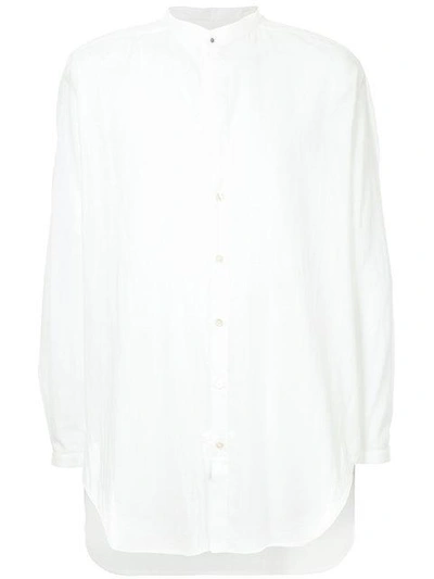 Saint Laurent Striped Tunisian Collar Shirt In White