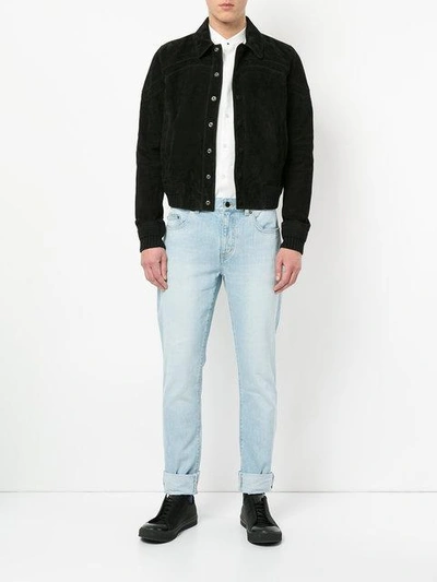 Saint Laurent Striped Tunisian Collar Shirt In White