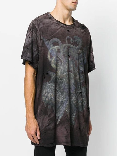 Shop Balmain Snake Print Distressed T-shirt In Brown