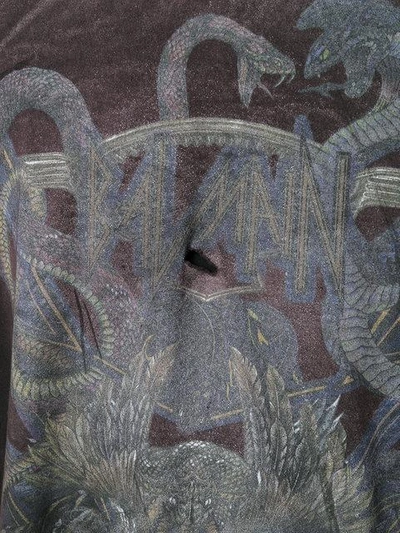 Shop Balmain Snake Print Distressed T-shirt In Brown