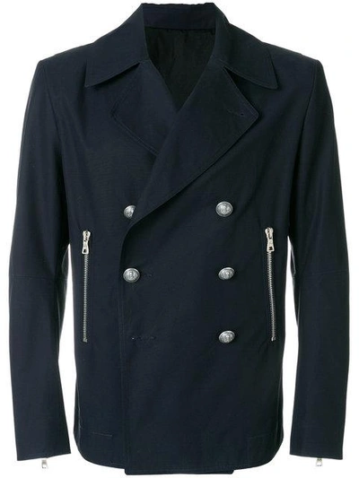 Shop Balmain Double-breasted Coat In Blue