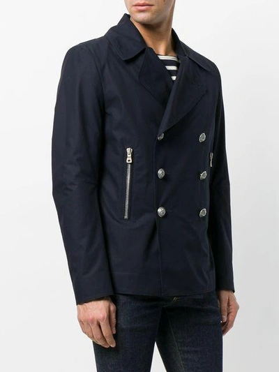 Shop Balmain Double-breasted Coat In Blue