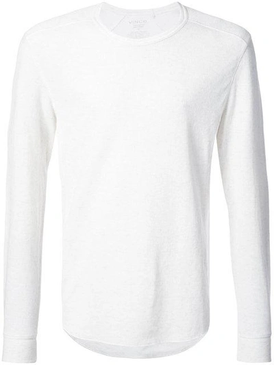 Vince Flat-back Ribbed Long-sleeve Crewneck T-shirt, White | ModeSens