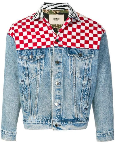 Shop Herman Checked Denim Jacket - Blue