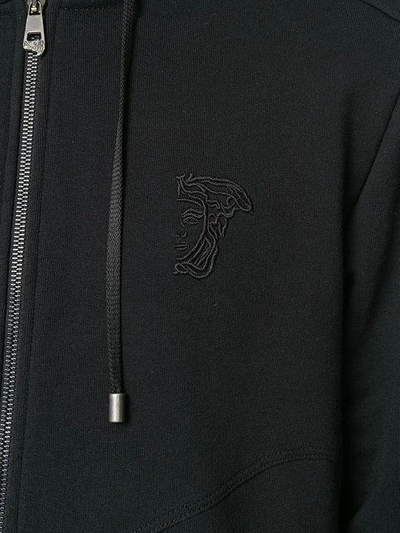 Shop Versace Zip Front Hoodie In Black