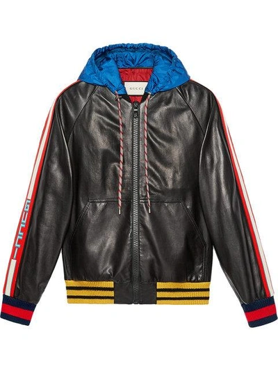 Gucci stripe leather bomber with hood