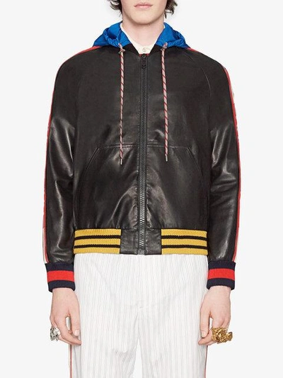 Gucci stripe leather bomber with hood