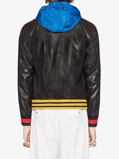 Gucci stripe leather bomber with hood