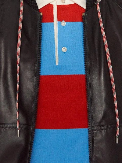 Gucci stripe leather bomber with hood