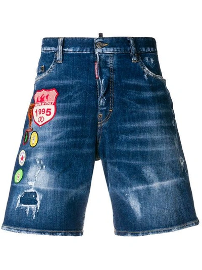 Shop Dsquared2 Patch Detail Denim Shorts - Blue