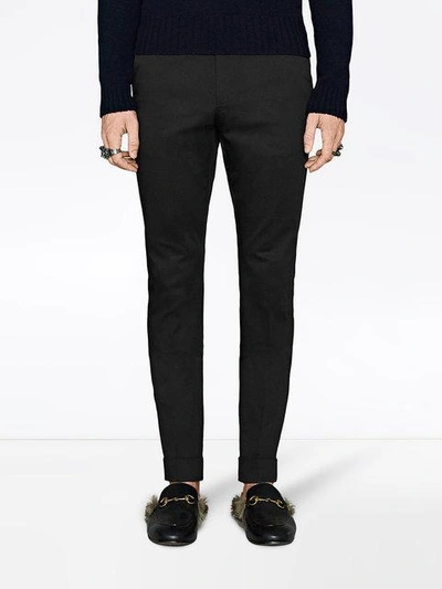 Shop Gucci Stretch Gabardine Slim Pant In Black
