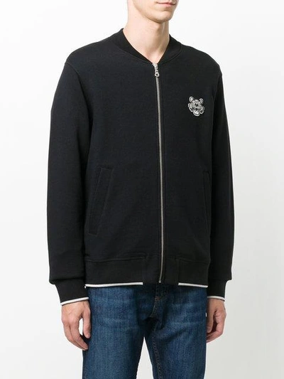 Shop Kenzo Zipped Sweatshirt With Tiger Crest - Blue