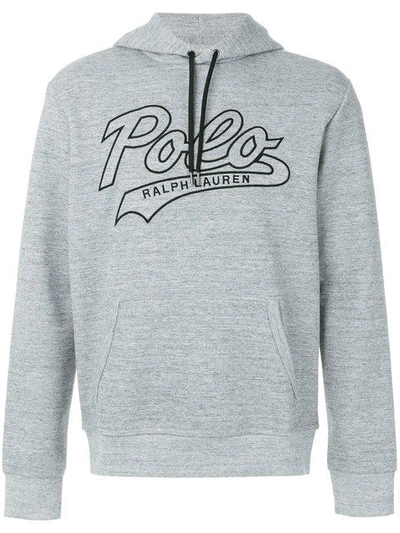 Shop Polo Ralph Lauren Logo Embroidered Hoodie In Grey