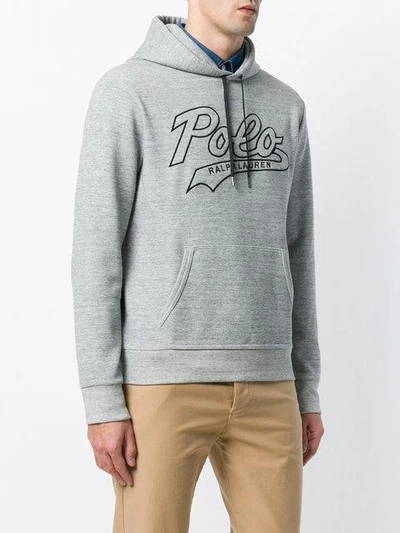 Shop Polo Ralph Lauren Logo Embroidered Hoodie In Grey