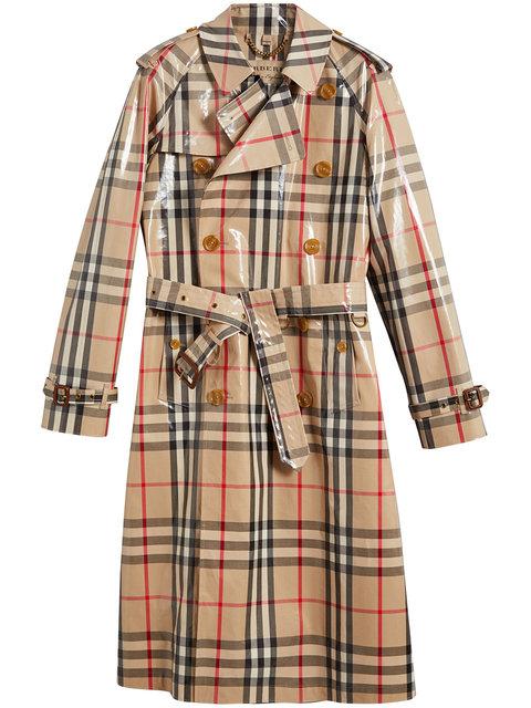 burberry laminated check trench coat