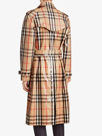 Shop Burberry Laminated Check Trench Coat - Nude & Neutrals
