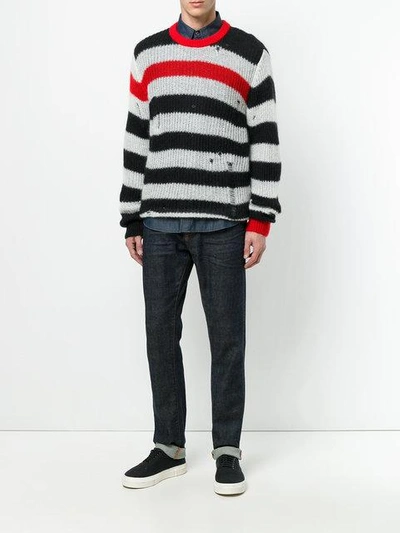 Shop Diesel Distressed Striped Sweater