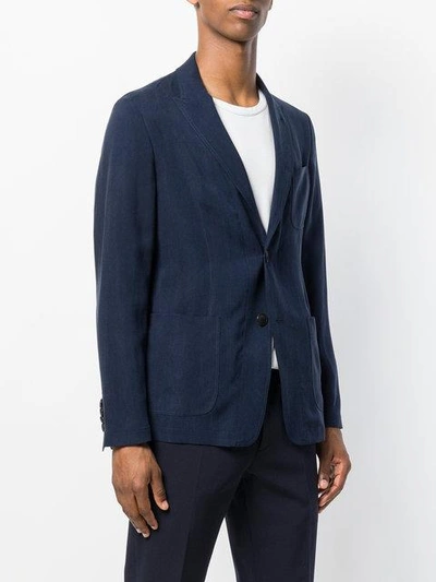 Shop Giorgio Armani Long Sleeved Jersey Jacket - Blue