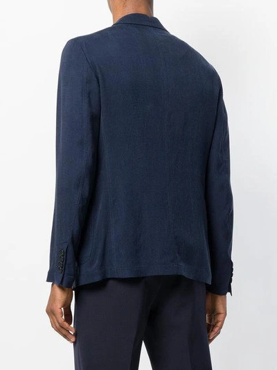 Shop Giorgio Armani Long Sleeved Jersey Jacket - Blue
