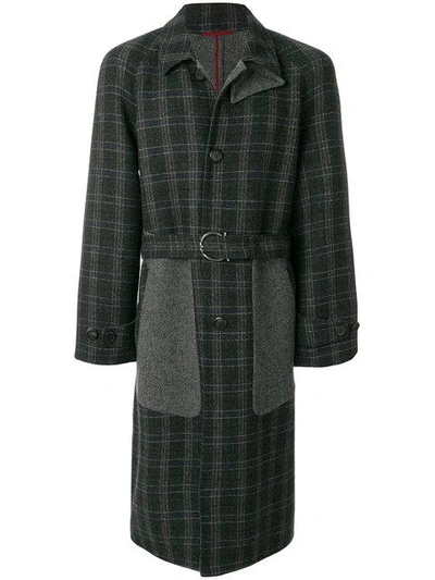 Shop Ferragamo Salvatore  Panelled Checked Coat - Grey