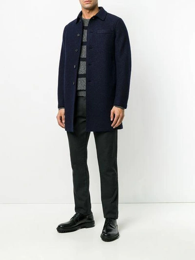 Shop Harris Wharf London Long Sleeved Buttoned Coat - Blue