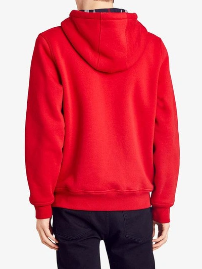 Shop Burberry Check Detail Jersey Hooded Top In Military Red