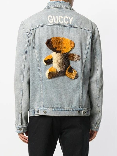 Gucci Appliquéd Distressed Denim Jacket In Blue | ModeSens