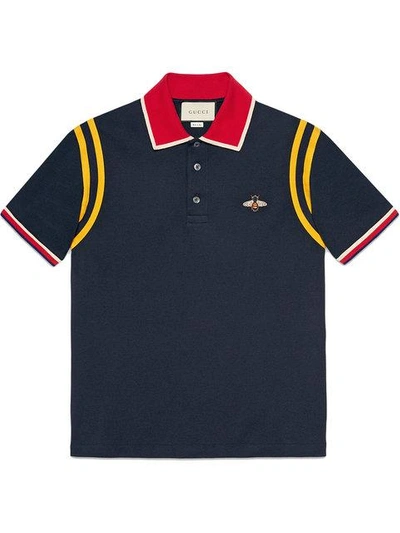 Shop Gucci Cotton Polo With Bee In Blue