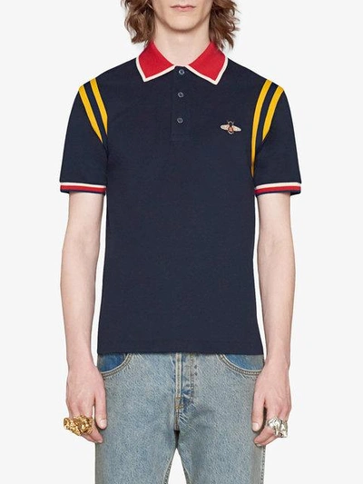 Gucci Cotton Polo With Bee In Blu ModeSens