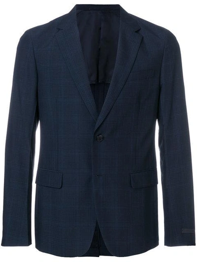 Shop Prada Classic Checked Blazer In Blue