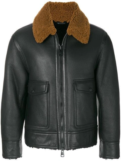 Shop Ami Alexandre Mattiussi Zipped Shearling Jacket In Black