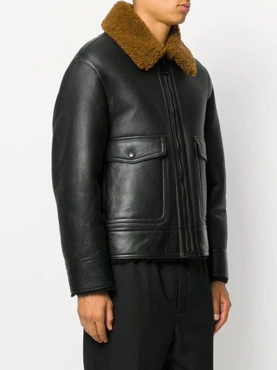 Shop Ami Alexandre Mattiussi Zipped Shearling Jacket In Black