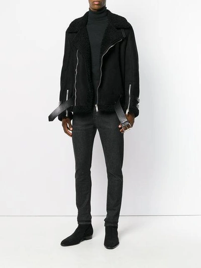 Shop Golden Goose Deluxe Brand Shearling Biker Jacker - Black