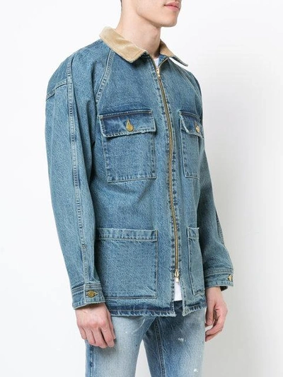 Shop Fear Of God Contrast Collar Denim Jacket - Blue
