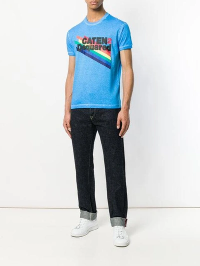 Shop Dsquared2 Rainbow And Slogan T-shirt - Blue