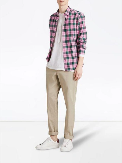 Shop Burberry Check Cotton Shirt - Pink