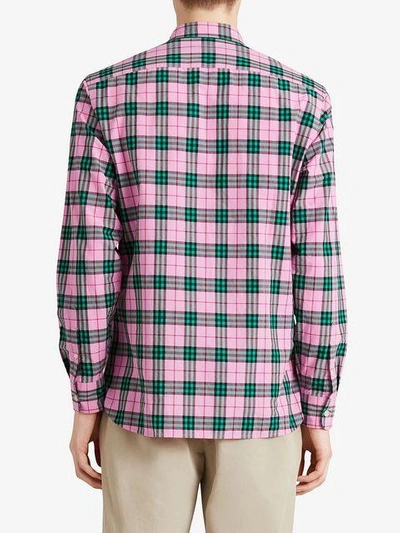 Shop Burberry Check Cotton Shirt - Pink