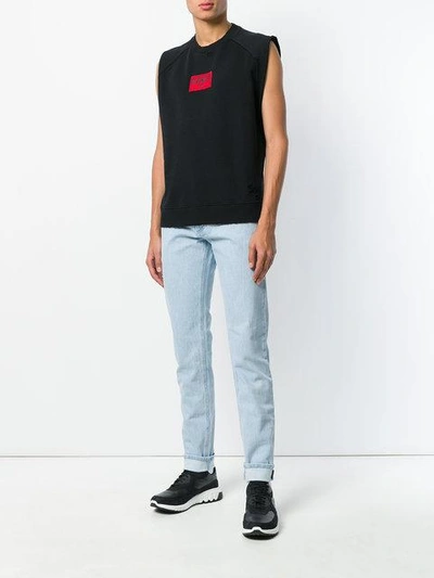 Shop Givenchy Logo Panel Straight Leg Jeans In Blue