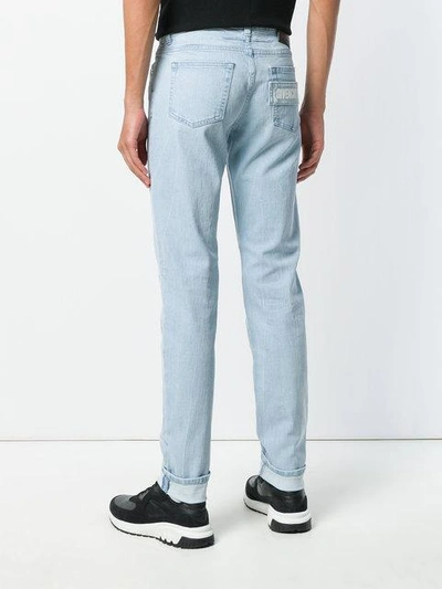Shop Givenchy Logo Panel Straight Leg Jeans In Blue