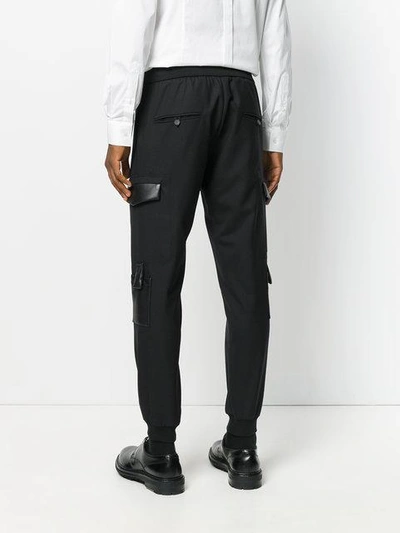 Shop Les Hommes Urban Leather Trim Flap Trousers In Black