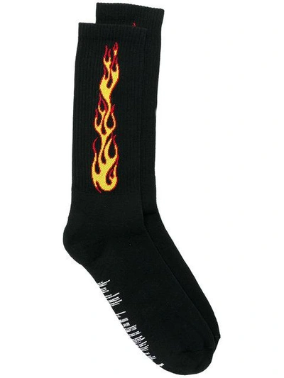 Shop Palm Angels Flame Socks - 1088 Black Multi